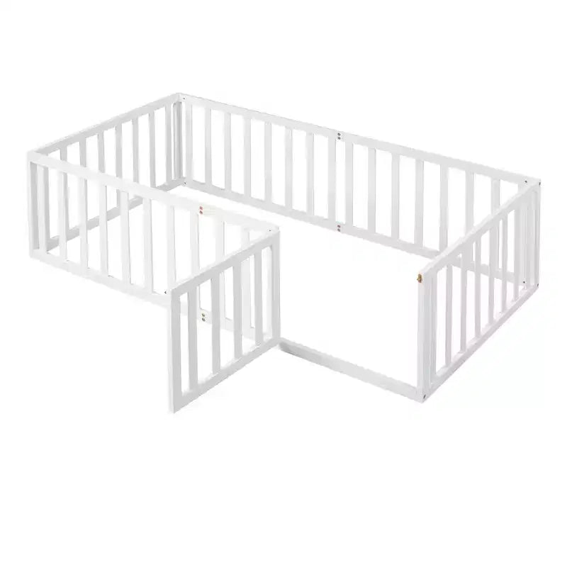 TUYOHW Twin Size Toddler Floor Bed for Kids,Modern Wood Montessori Bed with Heightened Safety Guardrails and Door for Bedroom