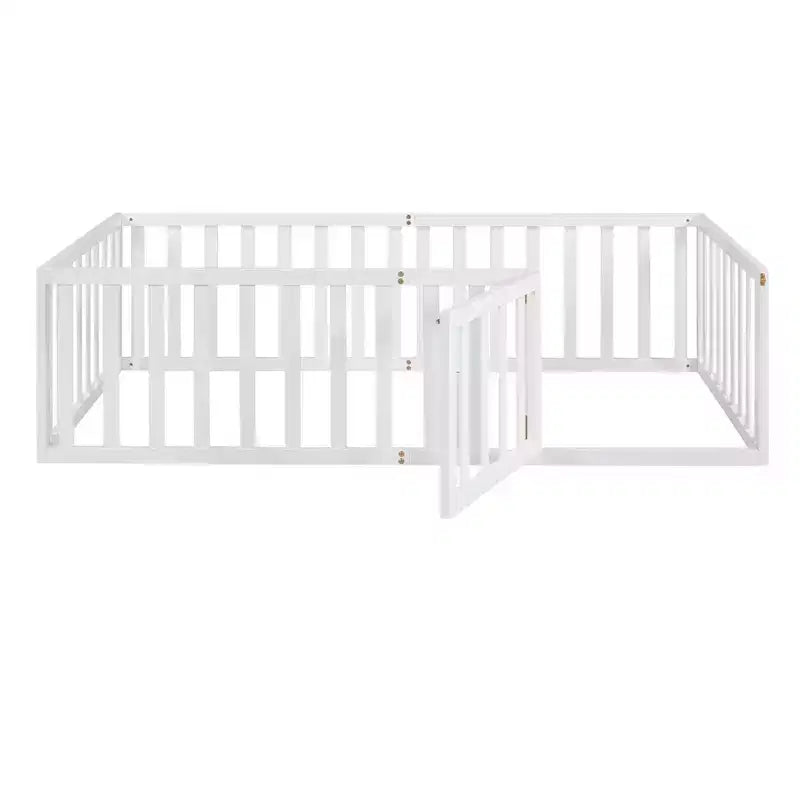 TUYOHW Twin Size Toddler Floor Bed for Kids,Modern Wood Montessori Bed with Heightened Safety Guardrails and Door for Bedroom