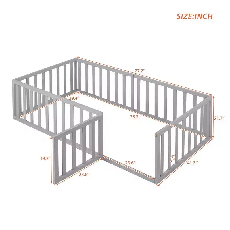 TUYOHW Twin Size Toddler Floor Bed for Kids,Modern Wood Montessori Bed with Heightened Safety Guardrails and Door for Bedroom