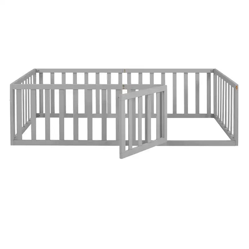 TUYOHW Twin Size Toddler Floor Bed for Kids,Modern Wood Montessori Bed with Heightened Safety Guardrails and Door for Bedroom