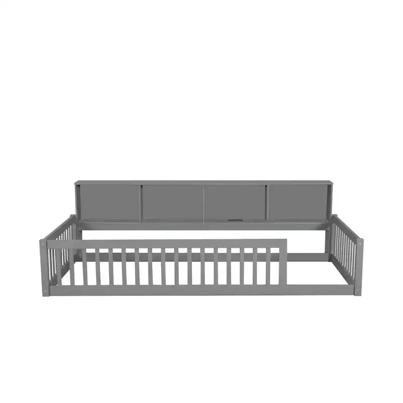 TUYOHW Twin XL Size Toddler Floor Bed with Storage Cabinets and USB Portsfor Kids,Modern Montessori Bed with Safety Guardrails for Bedroom