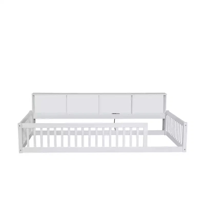 TUYOHW Twin XL Size Toddler Floor Bed with Storage Cabinets and USB Portsfor Kids,Modern Montessori Bed with Safety Guardrails for Bedroom