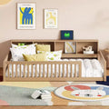 TUYOHW Twin XL Size Toddler Floor Bed with Storage Cabinets and USB Portsfor Kids,Modern Montessori Bed with Safety Guardrails for Bedroom