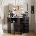 Garvee Makeup Vanity Desk with Mirror, Corner Vanity Desk with Stool, Vanity Table with 5 Rotating Drawers,Black