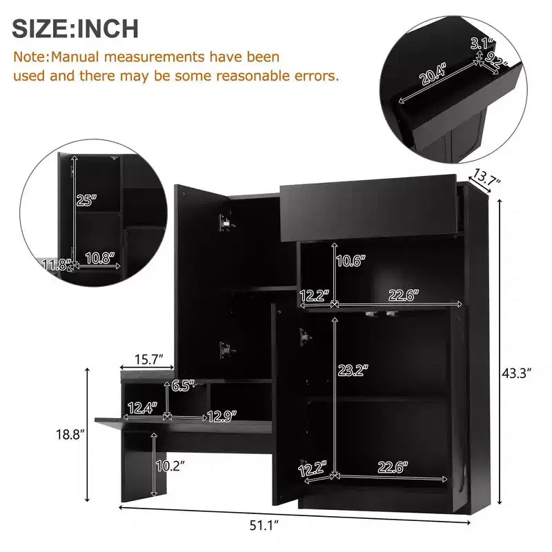 MAYEERTY 2-in-1 Modern Shoe Cabinet with Soft Cushion, Arched Doors Rebound Devices Adjustable Shelves, White