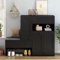 MAYEERTY 2-in-1 Modern Shoe Cabinet with Soft Cushion, Arched Doors Rebound Devices Adjustable Shelves, White