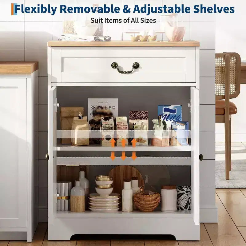 COZONY Farmhouse Coffee Bar Cabinet with 2 Doors & Drawer, Adjustable Shelf, 150 LB Capacity Kitchen Buffet Sideboard for Dining Room & Entryway