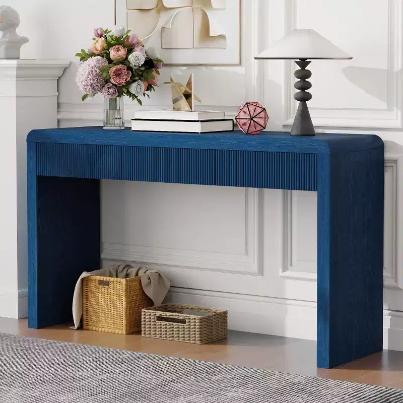 Farmhouse Entryway Console Table with 3 Fluted Drawers, Hallway Table with Curved Edge for Living Room or Office - Panipeachy