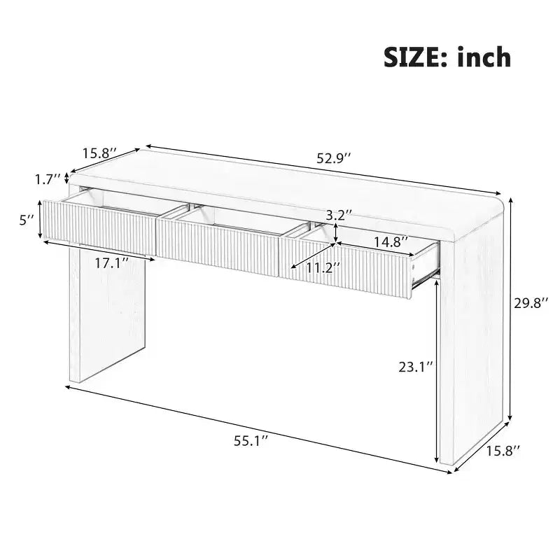 Farmhouse Entryway Console Table with 3 Fluted Drawers, Hallway Table with Curved Edge for Living Room or Office - Panipeachy