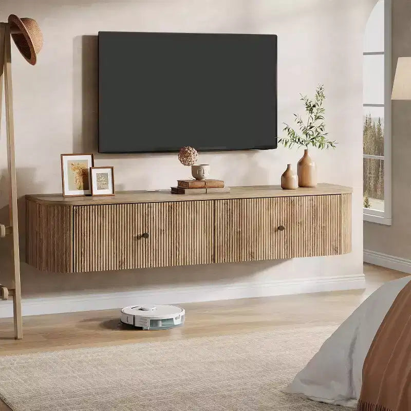 Lantine Floating TV Stand, 55-Inch Wall Mounted TV Console with 2 Fluted Drawers, Modern Media Console Entertainment Center for Living Room