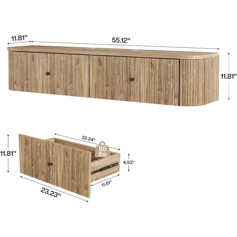 Lantine Floating TV Stand, 55-Inch Wall Mounted TV Console with 2 Fluted Drawers, Modern Media Console Entertainment Center for Living Room