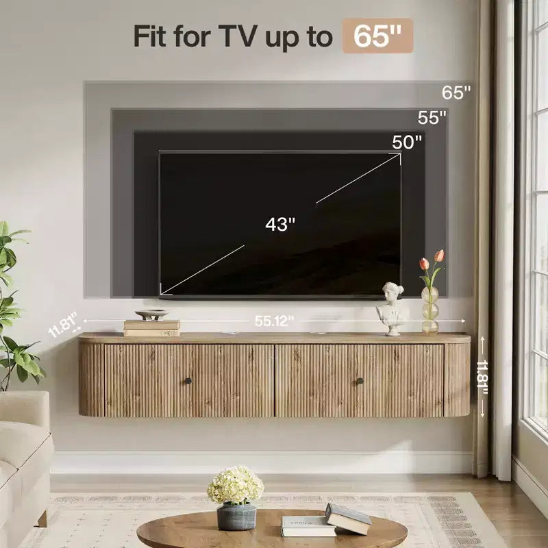Lantine Floating TV Stand, 55-Inch Wall Mounted TV Console with 2 Fluted Drawers, Modern Media Console Entertainment Center for Living Room