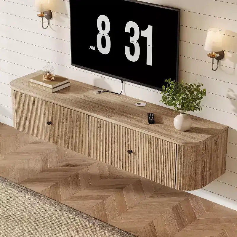 Lantine Floating TV Stand, 55-Inch Wall Mounted TV Console with 2 Fluted Drawers, Modern Media Console Entertainment Center for Living Room