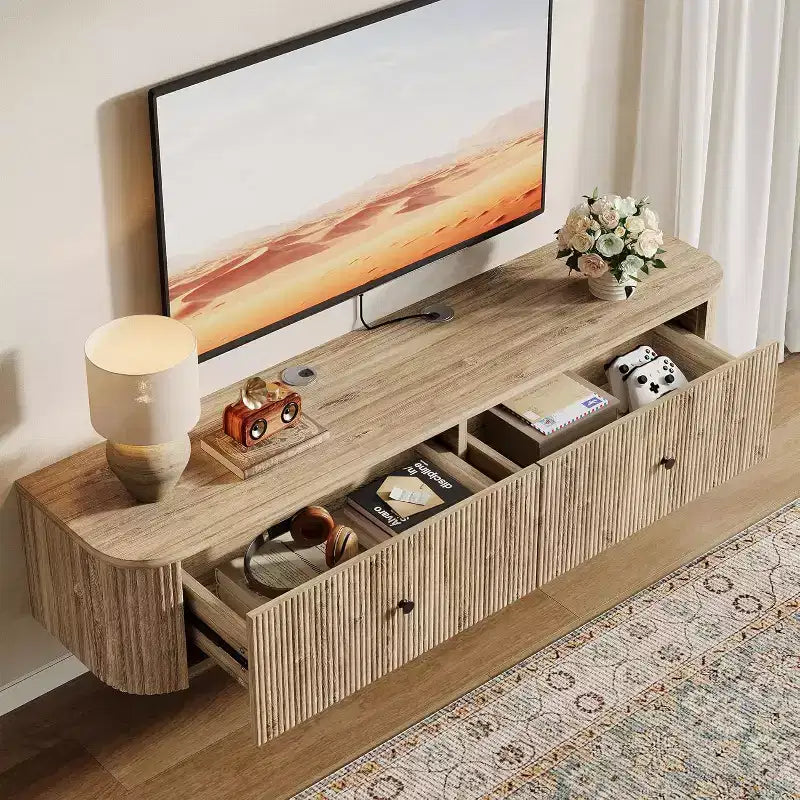 Lantine Floating TV Stand, 55-Inch Wall Mounted TV Console with 2 Fluted Drawers, Modern Media Console Entertainment Center for Living Room