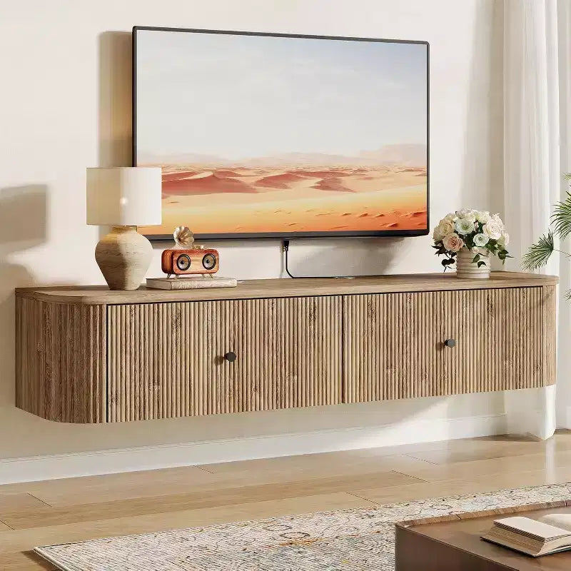 Lantine Floating TV Stand, 55-Inch Wall Mounted TV Console with 2 Fluted Drawers, Modern Media Console Entertainment Center for Living Room