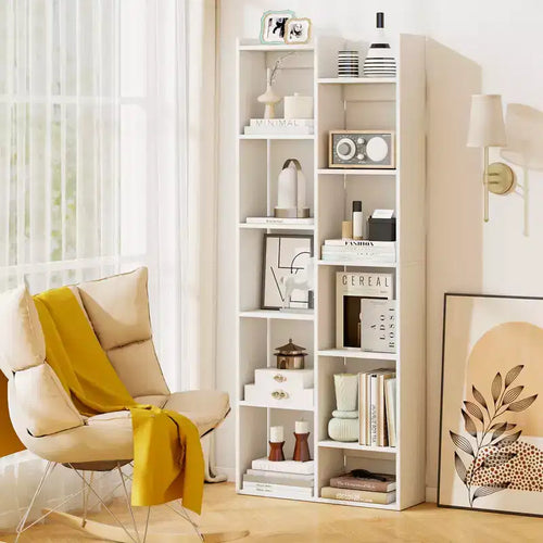 Costway 2PCS 11-Tier Bookcase w/ Anti-Tipping Kits Wood Display Shelf Tree-Shaped