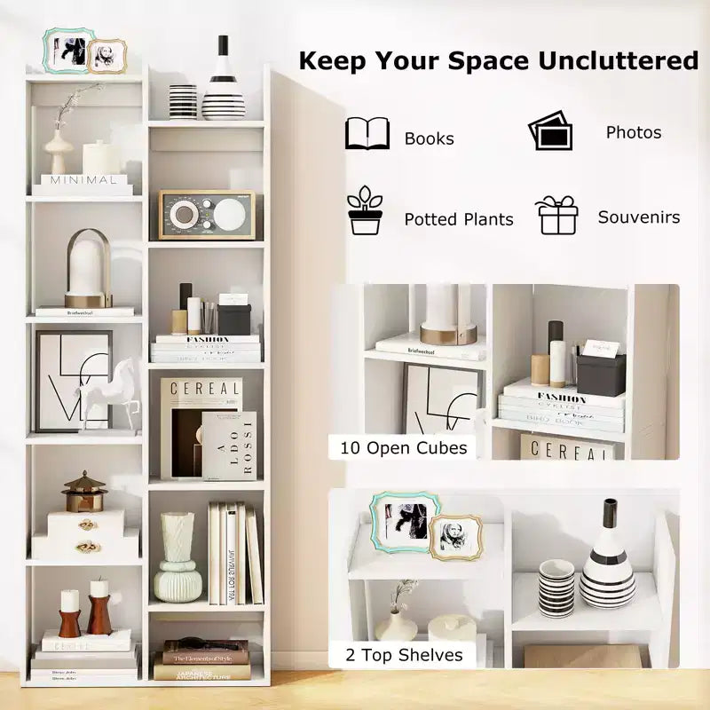 Costway 2PCS 11-Tier Bookcase w/ Anti-Tipping Kits Wood Display Shelf Tree-Shaped