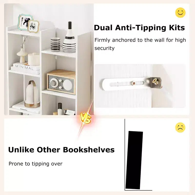 Costway 2PCS 11-Tier Bookcase w/ Anti-Tipping Kits Wood Display Shelf Tree-Shaped