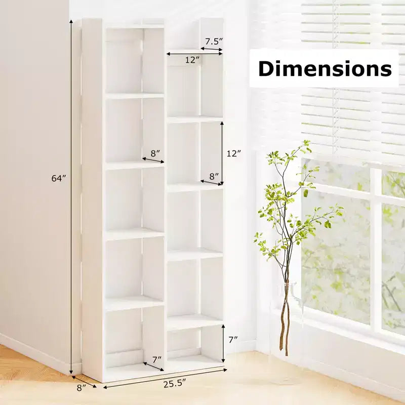 Costway 2PCS 11-Tier Bookcase w/ Anti-Tipping Kits Wood Display Shelf Tree-Shaped