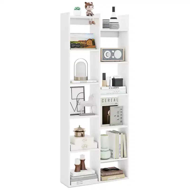 Costway 2PCS 11-Tier Bookcase w/ Anti-Tipping Kits Wood Display Shelf Tree-Shaped