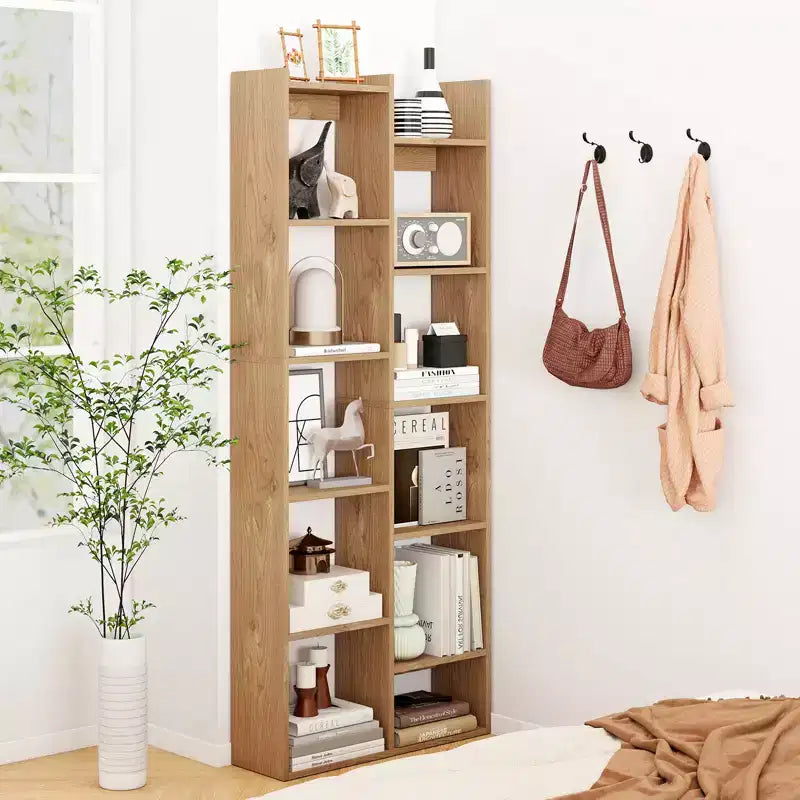 Costway 2PCS 11-Tier Bookcase w/ Anti-Tipping Kits Wood Display Shelf Tree-Shaped