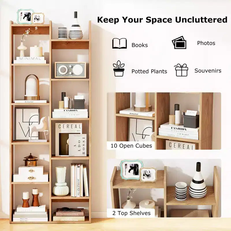Costway 2PCS 11-Tier Bookcase w/ Anti-Tipping Kits Wood Display Shelf Tree-Shaped