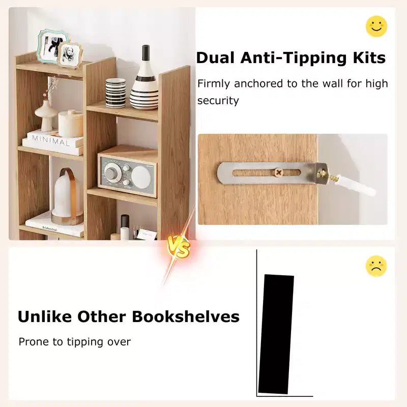 Costway 2PCS 11-Tier Bookcase w/ Anti-Tipping Kits Wood Display Shelf Tree-Shaped