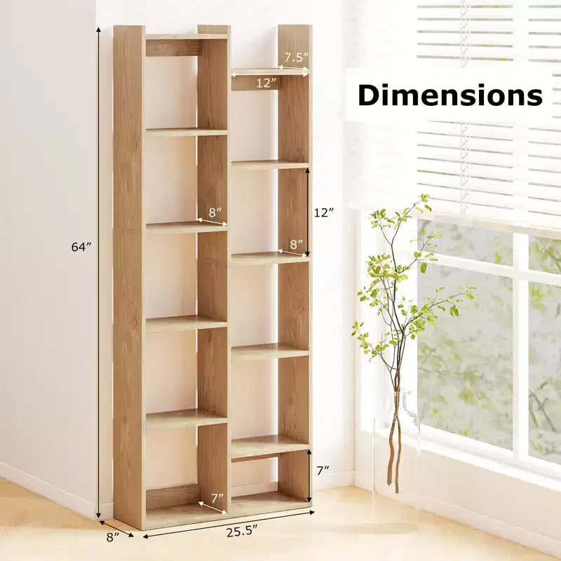 Costway 2PCS 11-Tier Bookcase w/ Anti-Tipping Kits Wood Display Shelf Tree-Shaped