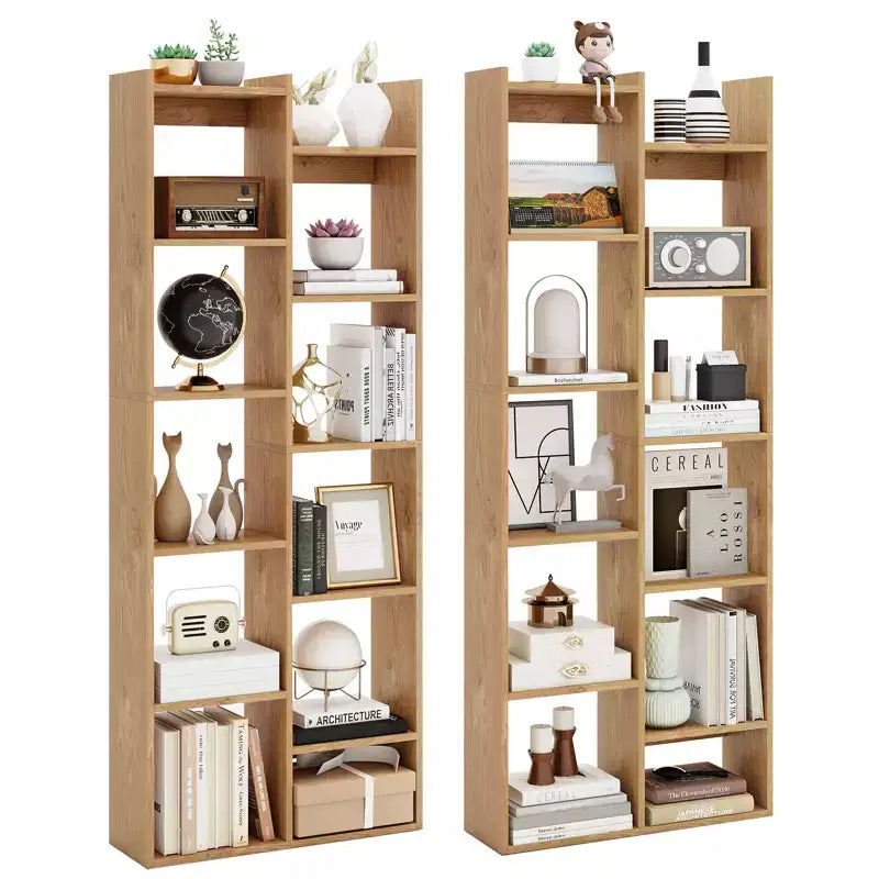 Costway 2PCS 11-Tier Bookcase w/ Anti-Tipping Kits Wood Display Shelf Tree-Shaped