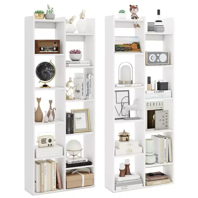 Costway 2PCS 11-Tier Bookcase w/ Anti-Tipping Kits Wood Display Shelf Tree-Shaped