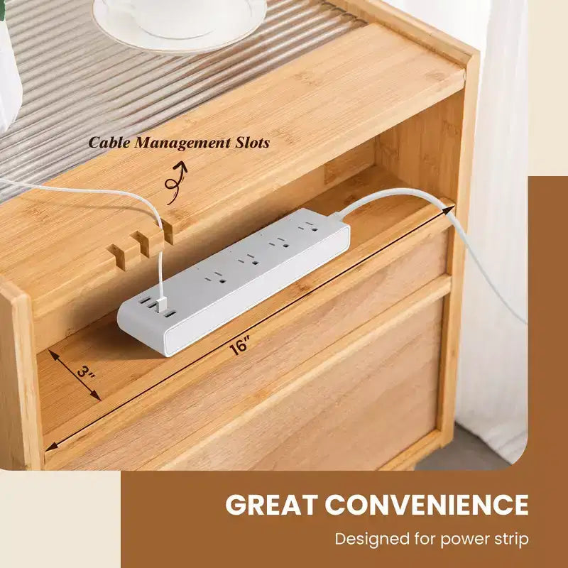Costway 2PCS Bamboo Rattan Nightstand Boho Bedside End Table w/ Drawer Wood Legs