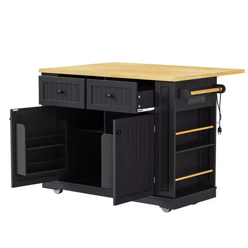 Kitchen Island with Drop Leaf and Wheels, Kitchen Storage Cart with Drawers and Storage Rack, Rolling Kitchen Island with Power Outlet