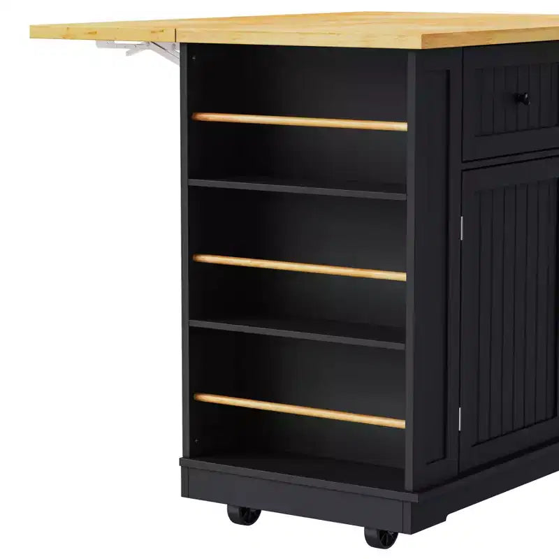 Kitchen Island with Drop Leaf and Wheels, Kitchen Storage Cart with Drawers and Storage Rack, Rolling Kitchen Island with Power Outlet