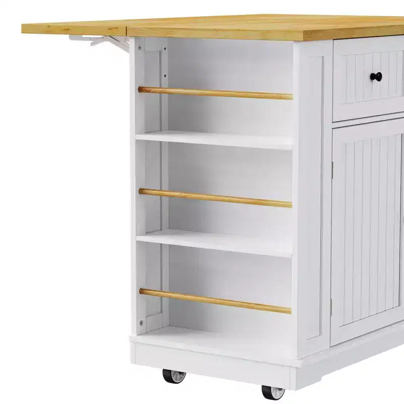 Kitchen Island with Drop Leaf and Wheels, Kitchen Storage Cart with Drawers and Storage Rack, Rolling Kitchen Island with Power Outlet