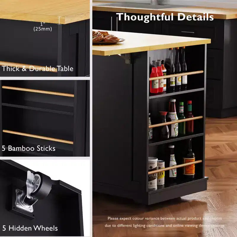 Kitchen Island with Drop Leaf and Wheels, Kitchen Storage Cart with Drawers and Storage Rack, Rolling Kitchen Island with Power Outlet