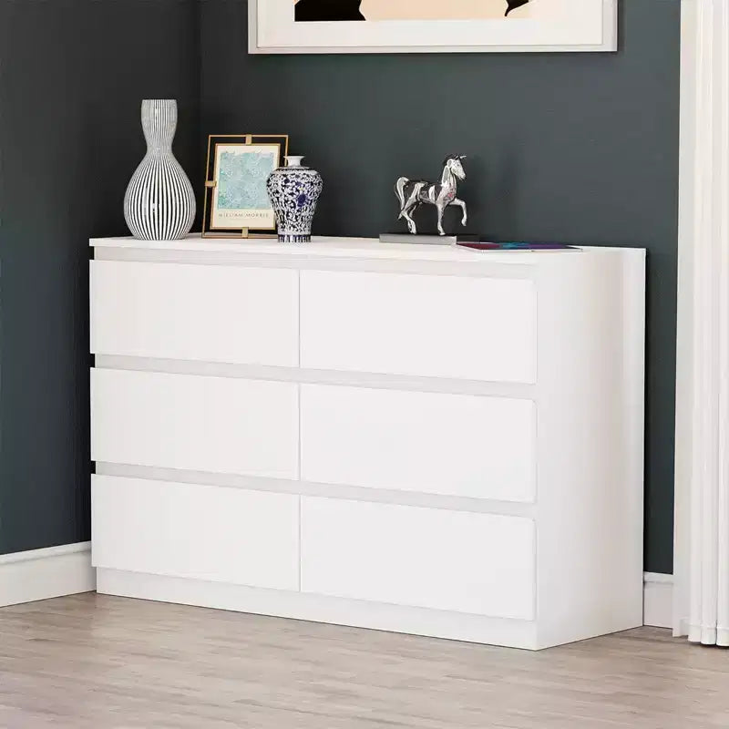 Engineered Wood Dresser WIth 6 Drawer for Bedroom Living Room Hallway White