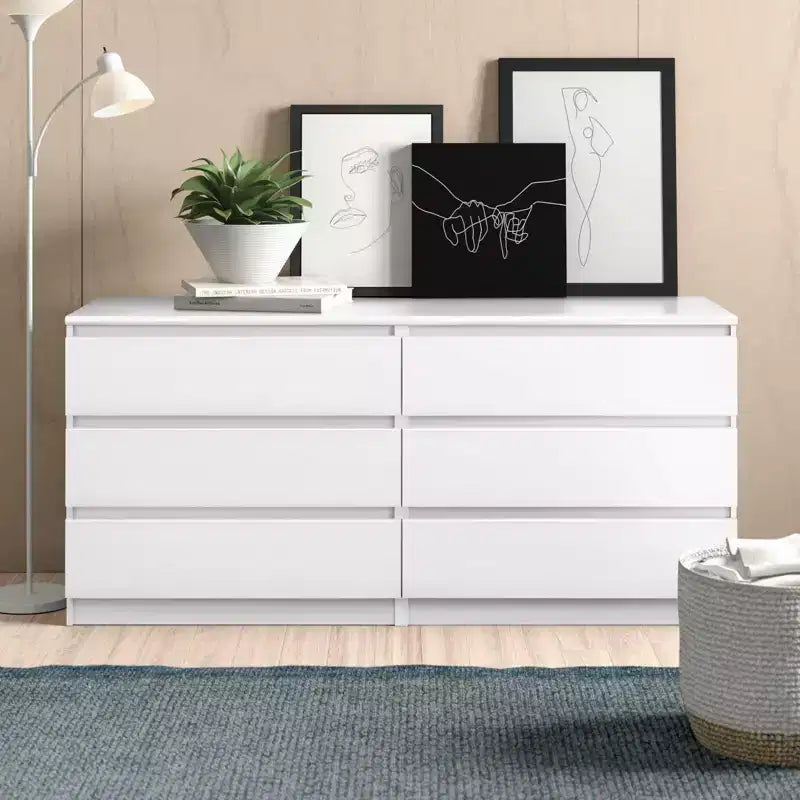 Engineered Wood Dresser WIth 6 Drawer for Bedroom Living Room Hallway White