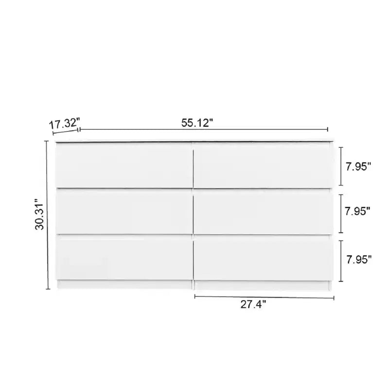 Engineered Wood Dresser WIth 6 Drawer for Bedroom Living Room Hallway White