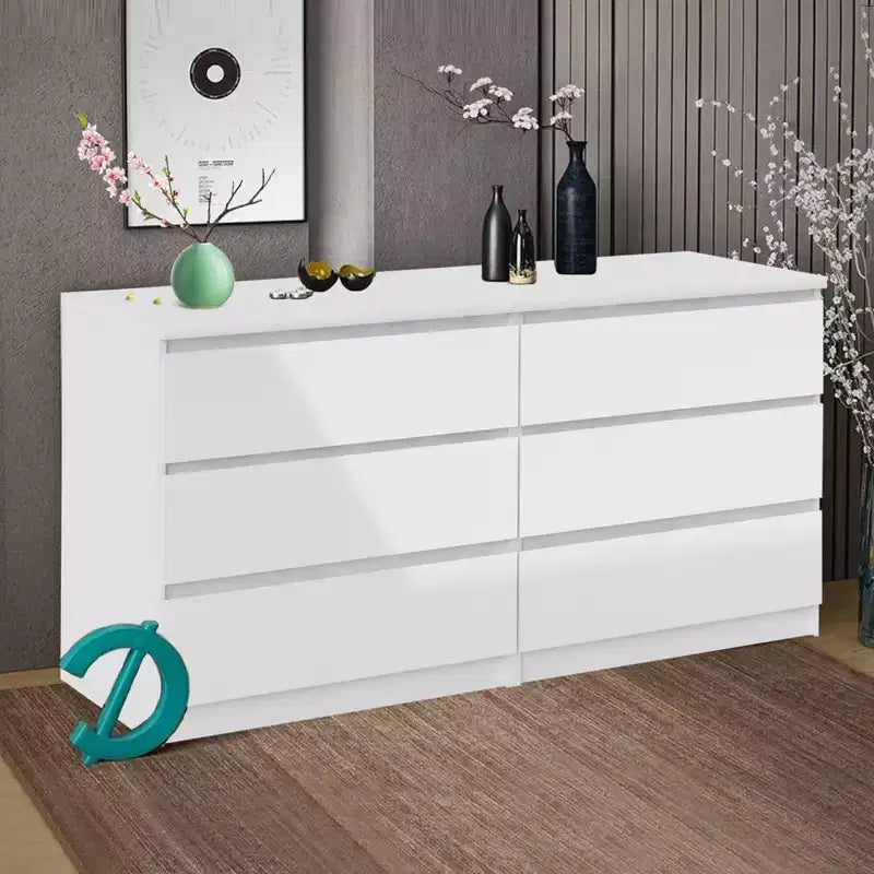 Engineered Wood Dresser WIth 6 Drawer for Bedroom Living Room Hallway White