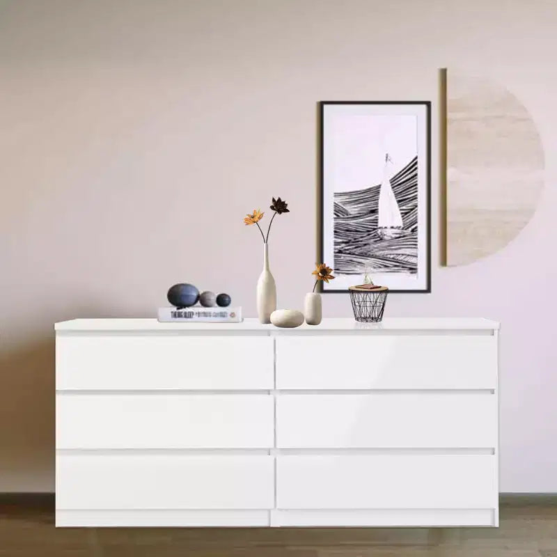 Engineered Wood Dresser WIth 6 Drawer for Bedroom Living Room Hallway White