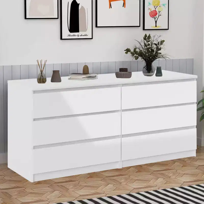 Engineered Wood Dresser WIth 6 Drawer for Bedroom Living Room Hallway White