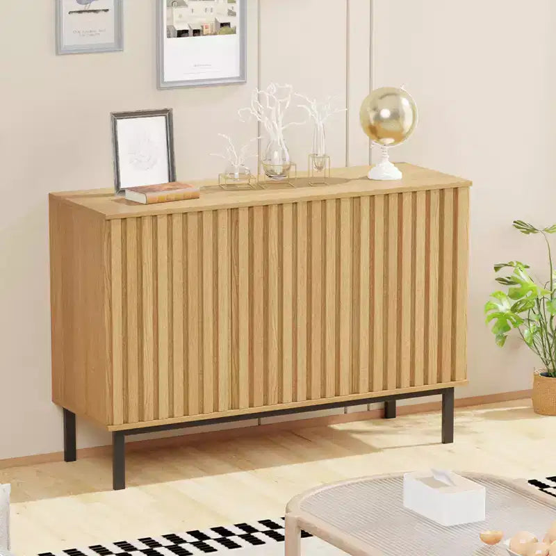 60 Sideboard Buffet Cabinet with Storage, Wooden Large Storage Cabinet with Fluted Doors and Adjustable Shelf, Modern Freestanding Coffee Bar