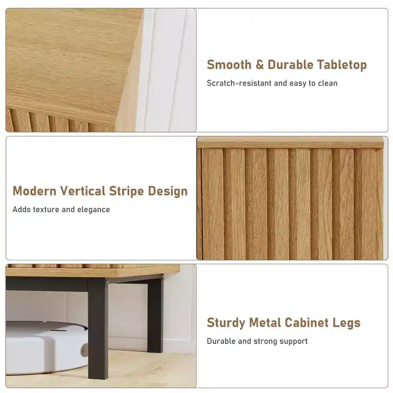 60 Sideboard Buffet Cabinet with Storage, Wooden Large Storage Cabinet with Fluted Doors and Adjustable Shelf, Modern Freestanding Coffee Bar