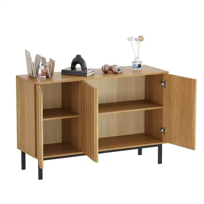 60 Sideboard Buffet Cabinet with Storage, Wooden Large Storage Cabinet with Fluted Doors and Adjustable Shelf, Modern Freestanding Coffee Bar