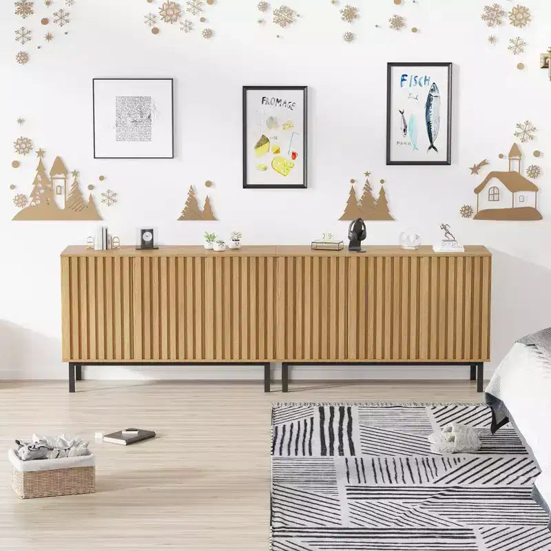 60 Sideboard Buffet Cabinet with Storage, Wooden Large Storage Cabinet with Fluted Doors and Adjustable Shelf, Modern Freestanding Coffee Bar