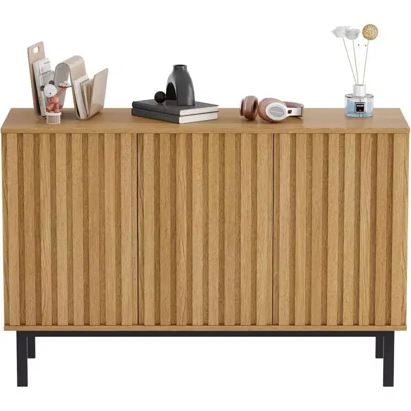 60 Sideboard Buffet Cabinet with Storage, Wooden Large Storage Cabinet with Fluted Doors and Adjustable Shelf, Modern Freestanding Coffee Bar