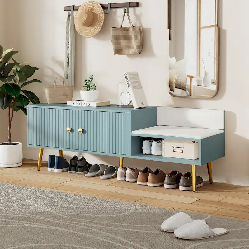 Banc à chaussures moderne avec rangement dissimulé et coussins rembourrés