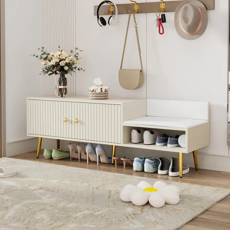 Banc à chaussures moderne avec rangement dissimulé et coussins rembourrés