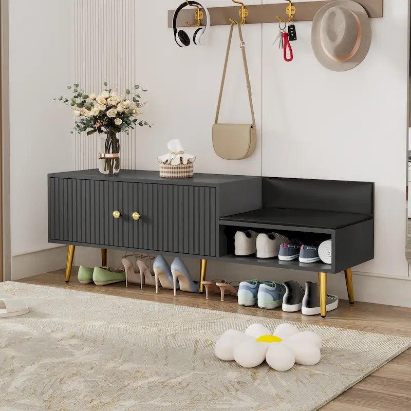 Banc à chaussures moderne avec rangement dissimulé et coussins rembourrés