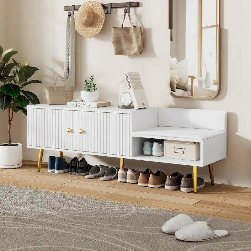 Banc à chaussures moderne avec rangement dissimulé et coussins rembourrés